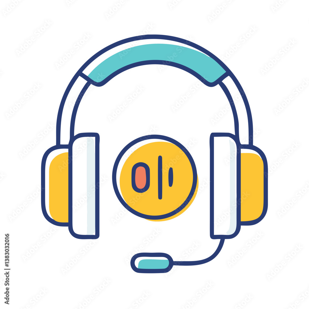 Poster headset with microphone and pause button icon