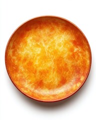 Elegant orange ceramic plate with a unique textured surface on a clean white background studio shot