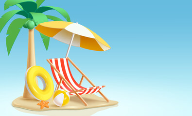3d refreshing summer background template. Concept of island vacation.