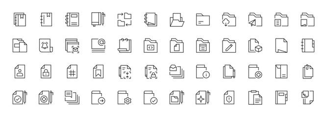 Document icon set. Different document icons. Paper document icons in line style. Task, certificate, folder, file, invoice, archive, checklist and more.