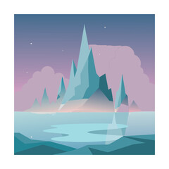 Abstract icy mountain landscape at twilight