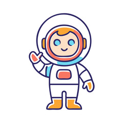 Cartoon astronaut character waving in space suit