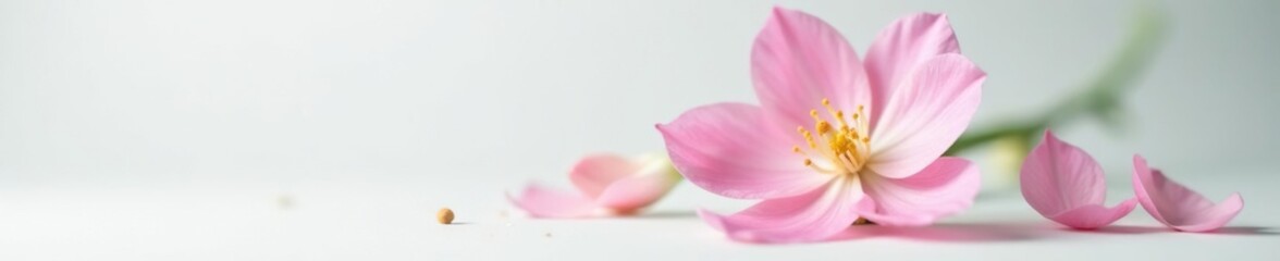 Obraz premium Delicate flower in solitary bloom on white surface, petals, botanical