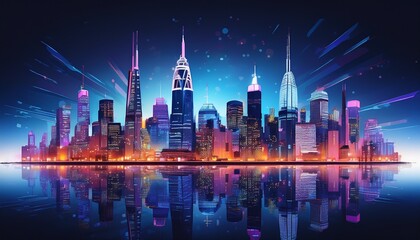 Obraz premium modern downtown skyline at night with skyscrapers isolated on transparent