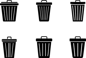 Trash bin vector collection & Set of trash dustbin silhouette vector designs