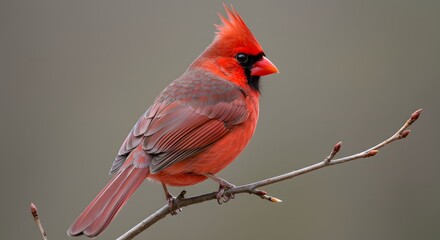 Male Northern Cardinal Perched on Branch Against Dark Background