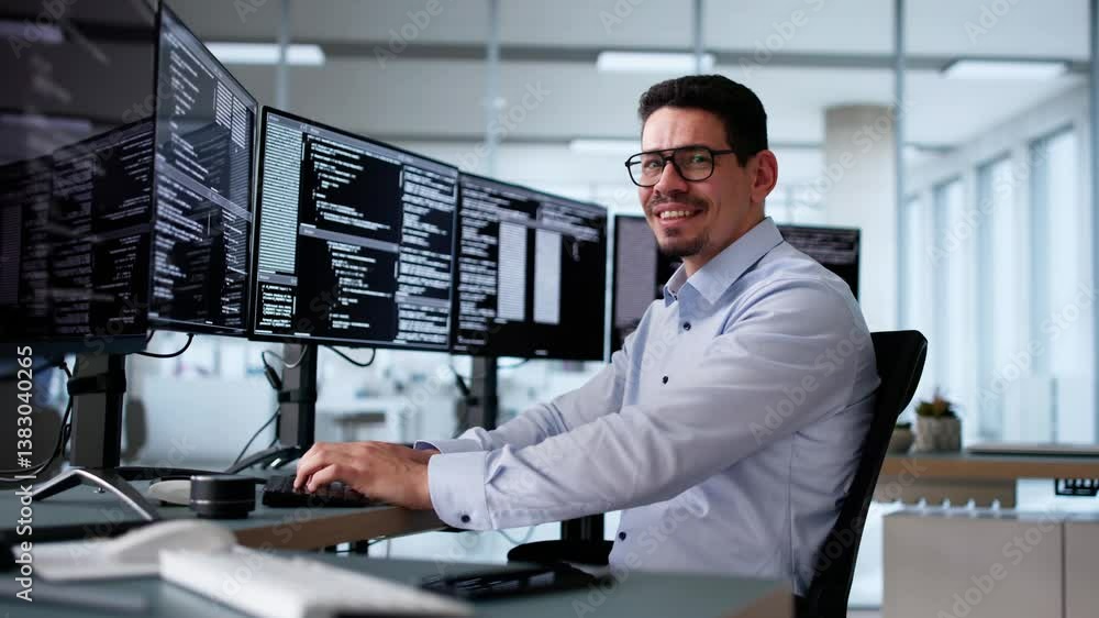 Poster Man Programmer. Man Coding