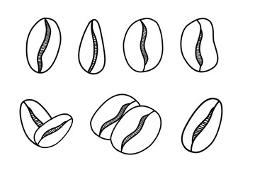 Variety of coffee beans vectors. Hand drawn cute minimalist coffee bean. Coffee  illustration icon.  Coffee shop themed decoration.