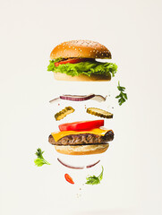 Floating cheeseburger ingredients