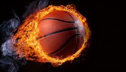 Fototapeta premium basketball ball on black background with fire