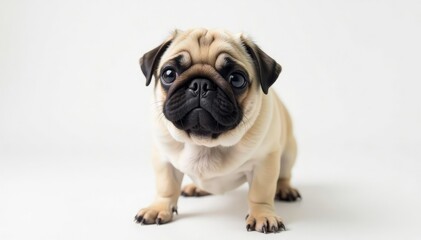 Obraz premium A solo pug, centered, on a bright white backdrop , white background, single, studio