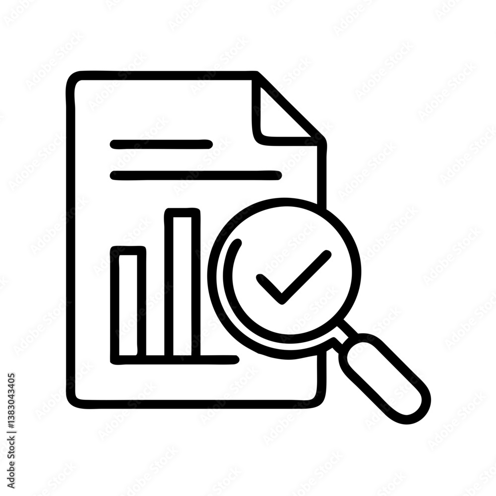 Poster data analysis audit report with magnifying glass and check mark for business review and verification