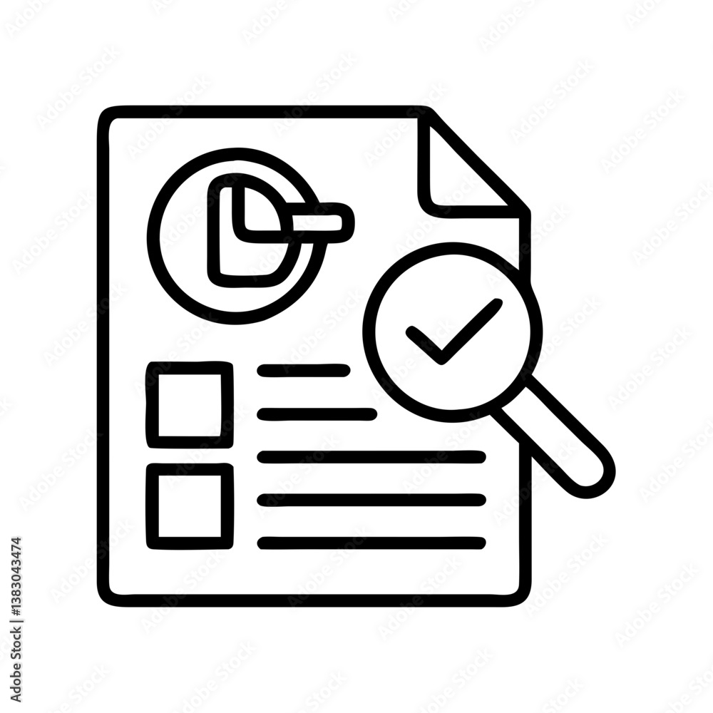 Poster audit checklist document with magnifying glass for inspection and verification process review
