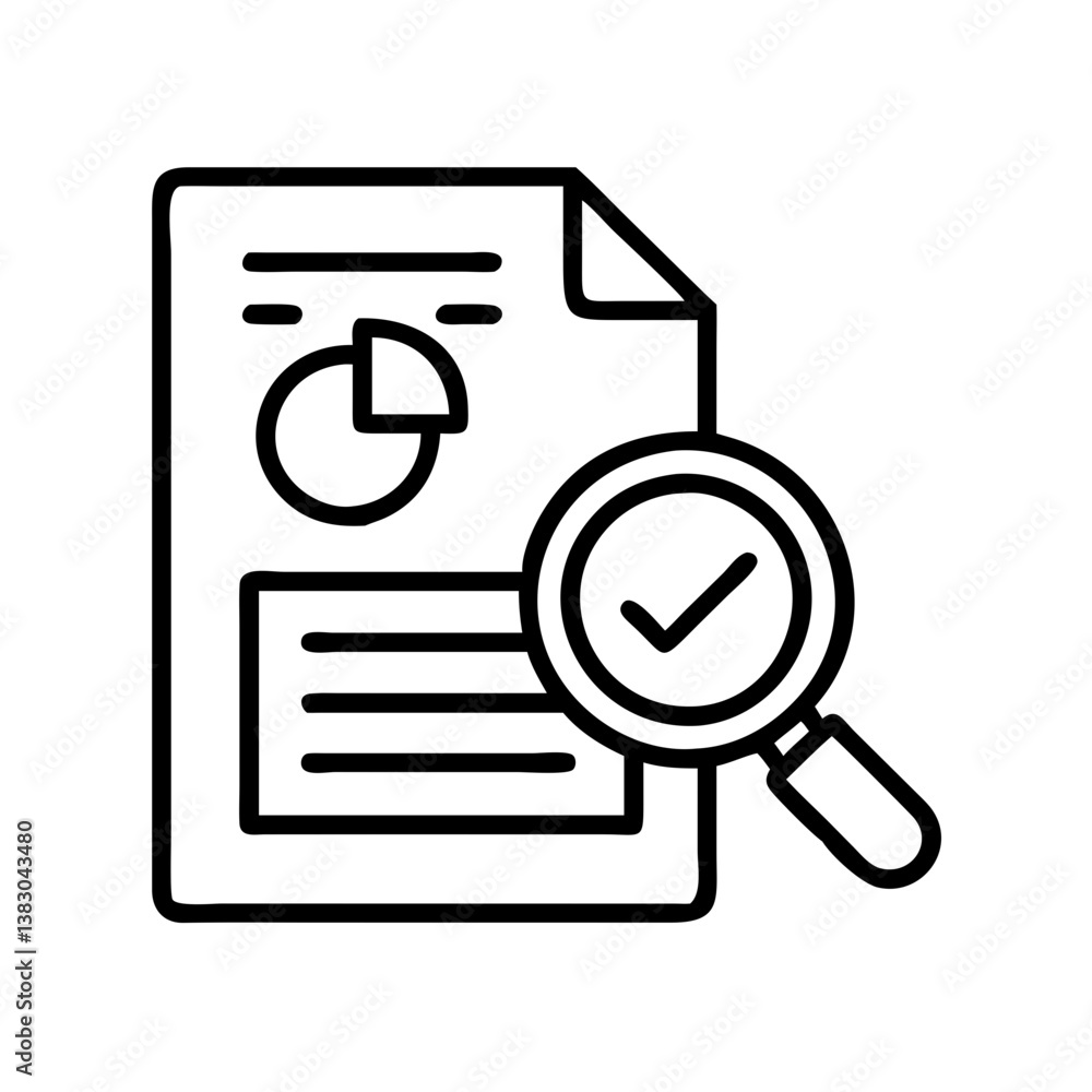 Poster document review checklist with magnifying glass icon for audit and compliance verification process t