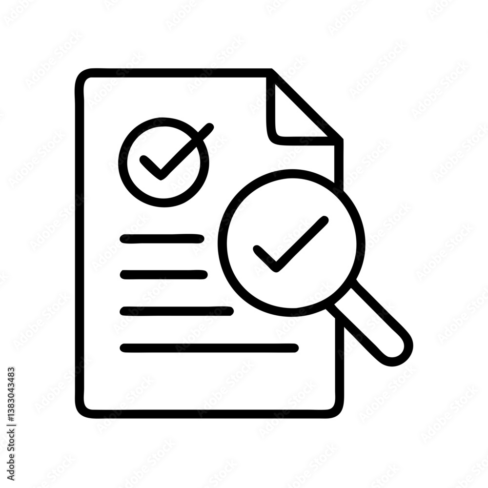 Poster document checklist verification with magnifying glass for audit and approval process icon vector