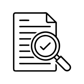 Document review checklist icon with magnifying glass for audit and compliance check vector 