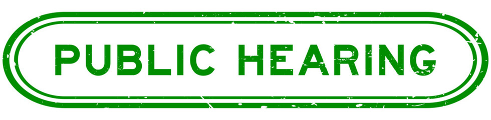 Grunge green public hearing word rubber seal stamp on white background