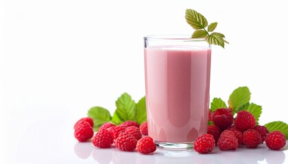 raspberry milk smoothie on a white background