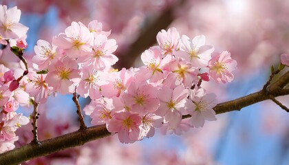 Obraz premium delicate pink cherry blossoms blooming on a sunny spring day