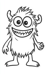 Kids Drawing Coloring page in A4 size of a friendly and funny cartoon monster with big eyes and a goofy smile ready-to-print portrait