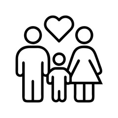 Family love icon vector illustration representing parents and child in simple modern line art style design for web