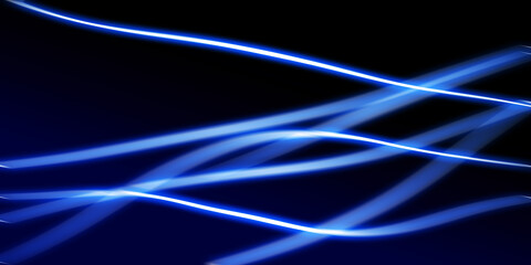 Dark abstract background with blue neon glowing lines. Abstract background, neon light, laser show, impulse, pulse power lines, energy impulse, blue glowing dynamic lines. Technology background