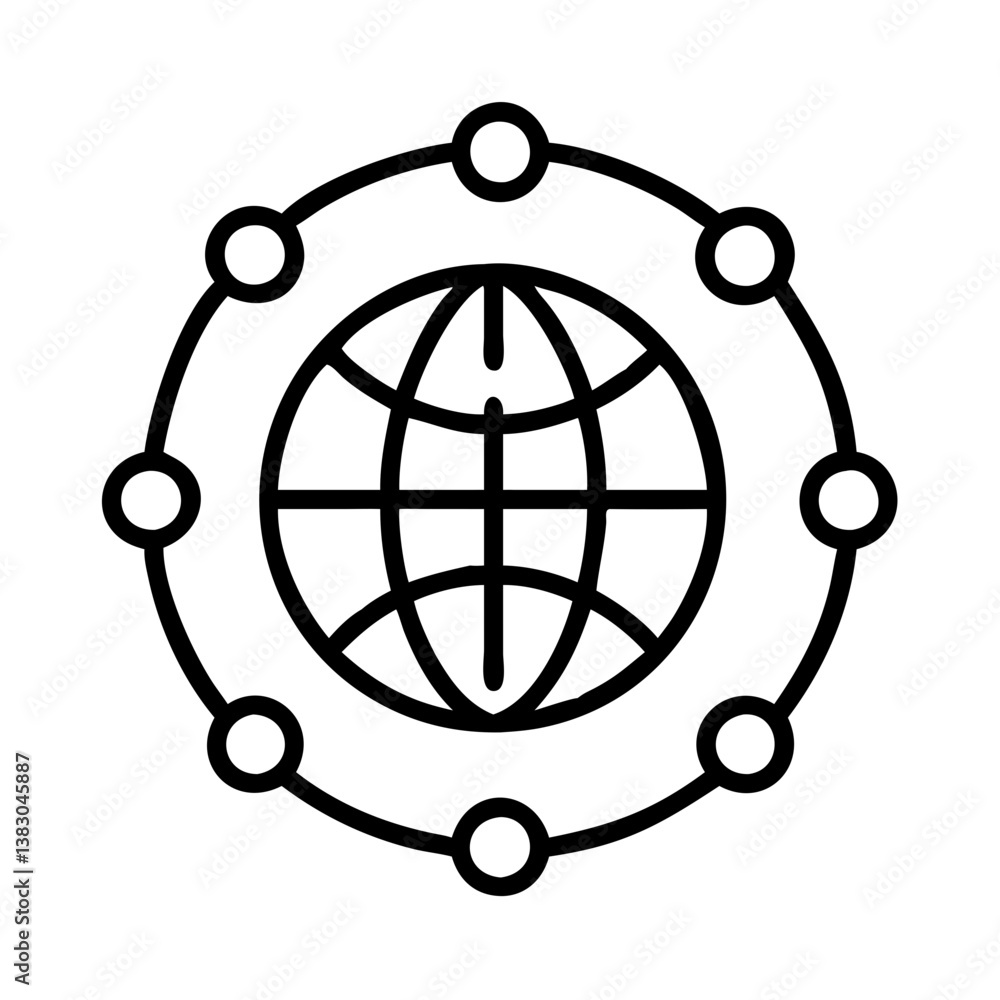 Poster global network connection icon for internet technology and worldwide communication concept vector de