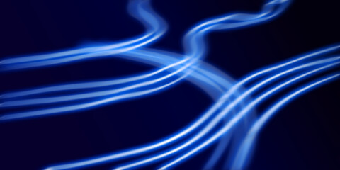Dark abstract background with blue neon glowing lines. Abstract background, neon light, laser show, impulse, pulse power lines, energy impulse, blue glowing dynamic lines. Technology background