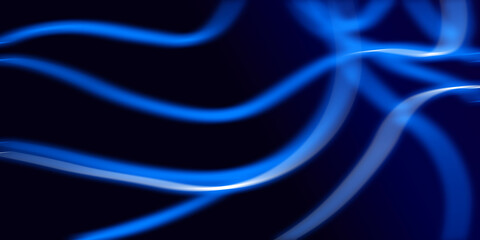 Dark abstract background with blue neon glowing lines. Abstract background, neon light, laser show,...