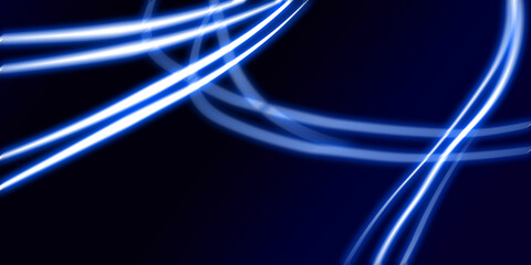 Dark abstract background with blue neon glowing lines. Abstract background, neon light, laser show,...
