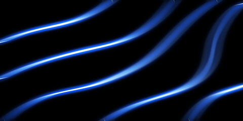 Dark abstract background with blue neon glowing lines. Abstract background, neon light, laser show,...