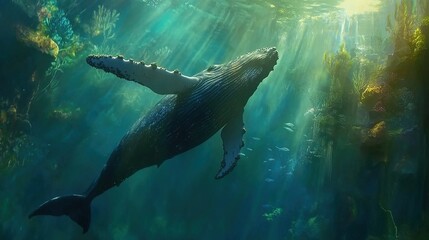 Fototapeta premium Humpback whale in the ocean