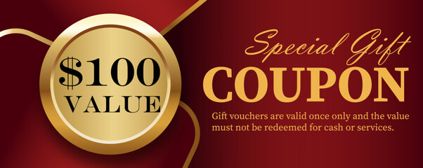 red and gold voucher lux 250mm x 100mm
