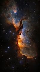 Fototapeta premium Captivating cosmic nebula with vibrant orange hues and scattered starlight in deep space astronomy photography