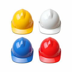 Fototapeta premium Colorful Construction Helmets Displayed on White Background for Workplace Safety