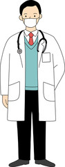 Fototapeta premium Flat Minimalist Doctor Illustration with Face Mask and Stethoscope