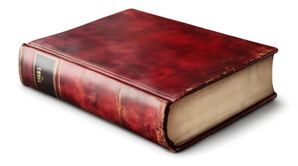 Obraz premium Antique Red Leather Bound Book Vintage Textured Cover Aged Pages Isolated on White