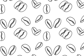 Seamless pattern of minimalist coffee beans. Caffeine coffee shop. Wrapper coffee background. Hand drawn seamless coffee beans