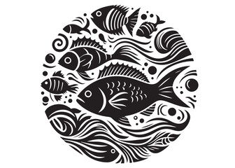 Black silhouette of fish logo vector, fish logo icon silhouette, aquarium fish logo silhouette, silhouette of fish animals vector, Jumping fish isolated on white background