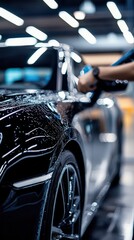 Obraz premium Auto detailer cleaning the interior of a luxury car