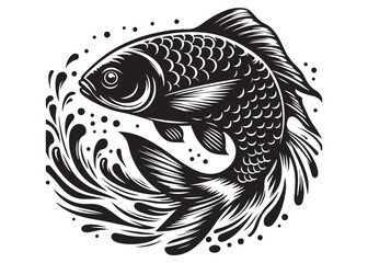 Black silhouette of fish logo vector, fish logo icon silhouette, aquarium fish logo silhouette, silhouette of fish animals vector, Jumping fish isolated on white background