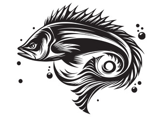 Black silhouette of fish logo vector, fish logo icon silhouette, aquarium fish logo silhouette, silhouette of fish animals vector, Jumping fish isolated on white background