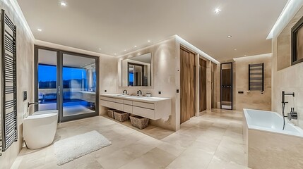 A modern bathroom with luxurious design and elegant features