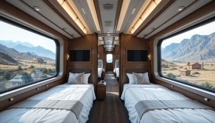 Fototapeta premium Luxury Train Cabin Interior with Mountain View