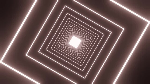 An endless tunnel of luminous multicolored neon squares for music videos, night clubs, LED screens, projection show, video mapping, audiovisual performance, fashion events. Seamless loop 3d render.