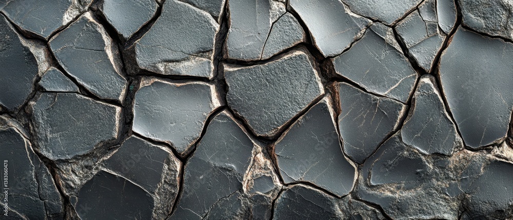 Poster dramatic close up on cracked dark stone surface creating a textured background with intricate detail