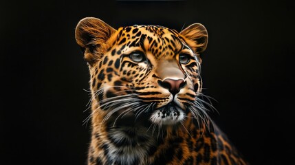 Obraz premium Majestic Amur leopard portrait on a dark background