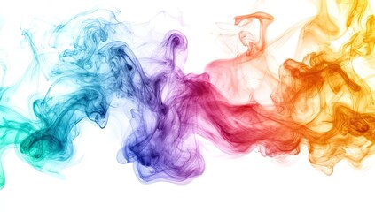 Colorful smoke swirls against white background