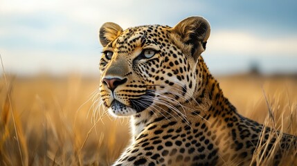 Fototapeta premium Majestic leopard portrait in the savanna
