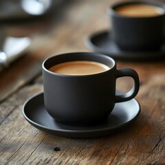 Round Ceramic Coffee Mug with a Soft Matte Finish on a Wooden Table